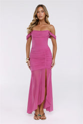 City Glow Up Off Shoulder Maxi Dress Plum
