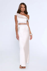 Under Candlelights Off Shoulder Satin Maxi Dress Champagne