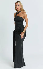 Ginny Maxi Dress - Asymmetric Neck Waist Tie Dress in Black