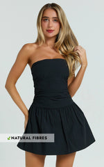 Donatella Mini Dress - Strapless Drop Waist Dress in Black