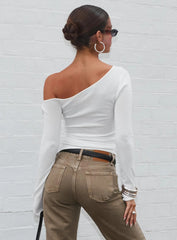 Kastor One Shoulder Long Sleeve Top White