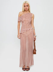 Top in Peach Check Pattern