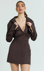 Chocolate Collared Button-Down Corset Waist Mini Dress