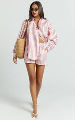 Oversized Button-Down Long Sleeve Striped Pink Shirt