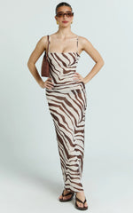 Choc Zebra Spaghetti Strap Maxi Dress