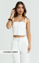 White Straight Neck Hook and Eye Corset Top