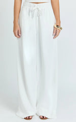 Nicole Pants - High Waist Elasticated Gathered Waist Wide Leg Pants in White