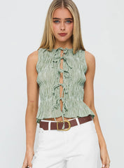 Apero Shirred Tie Front Top Green / White Stripe