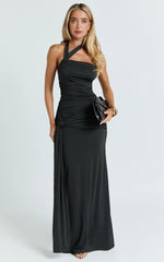 Ginny Maxi Dress - Asymmetric Neck Waist Tie Dress in Black