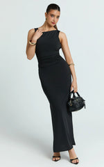 Black Jersey Scoop Neck Open Back Bodycon Maxi Dress