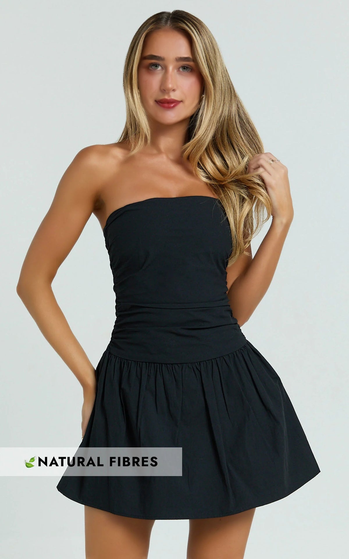 Donatella Mini Dress - Strapless Drop Waist Dress in Black