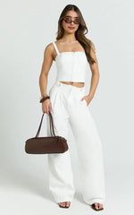 White Straight Neck Hook and Eye Corset Top