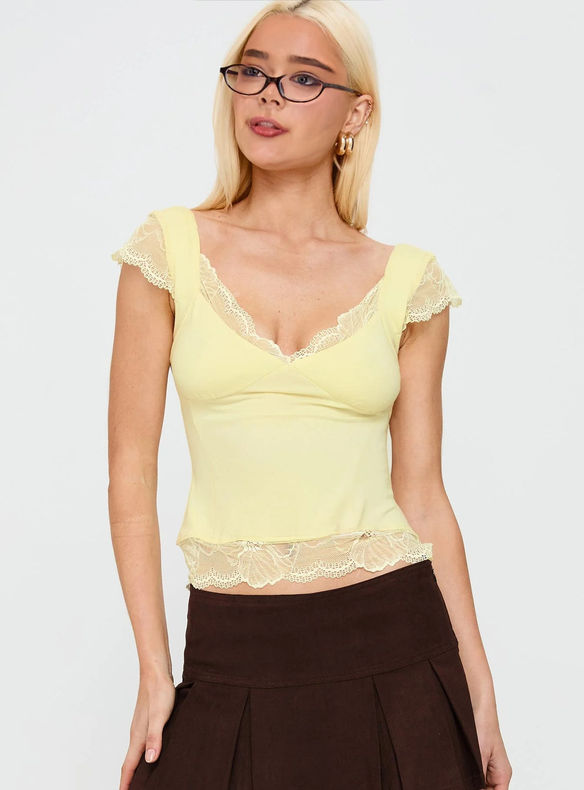 Yellow Lace Detail Top