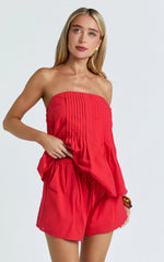 Mardie Two Piece Set - Pin Tuck Strapless Top and Short Set in Red