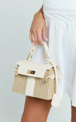 Top Handle Crossbody Straw Bag in Neutral