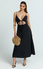 Black Gathered Cut-Out A-Line Maxi Dress