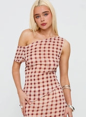 Top in Peach Check Pattern