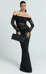 Suzanna Maxi Dress - Off Shoulder Lace Dress in Black
