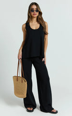 Black Knit Two-piece Set: Shell Top and Pants