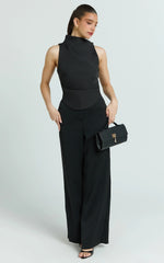 Harlene Top - Draped Tucked Neck Sleeveless Top in Black