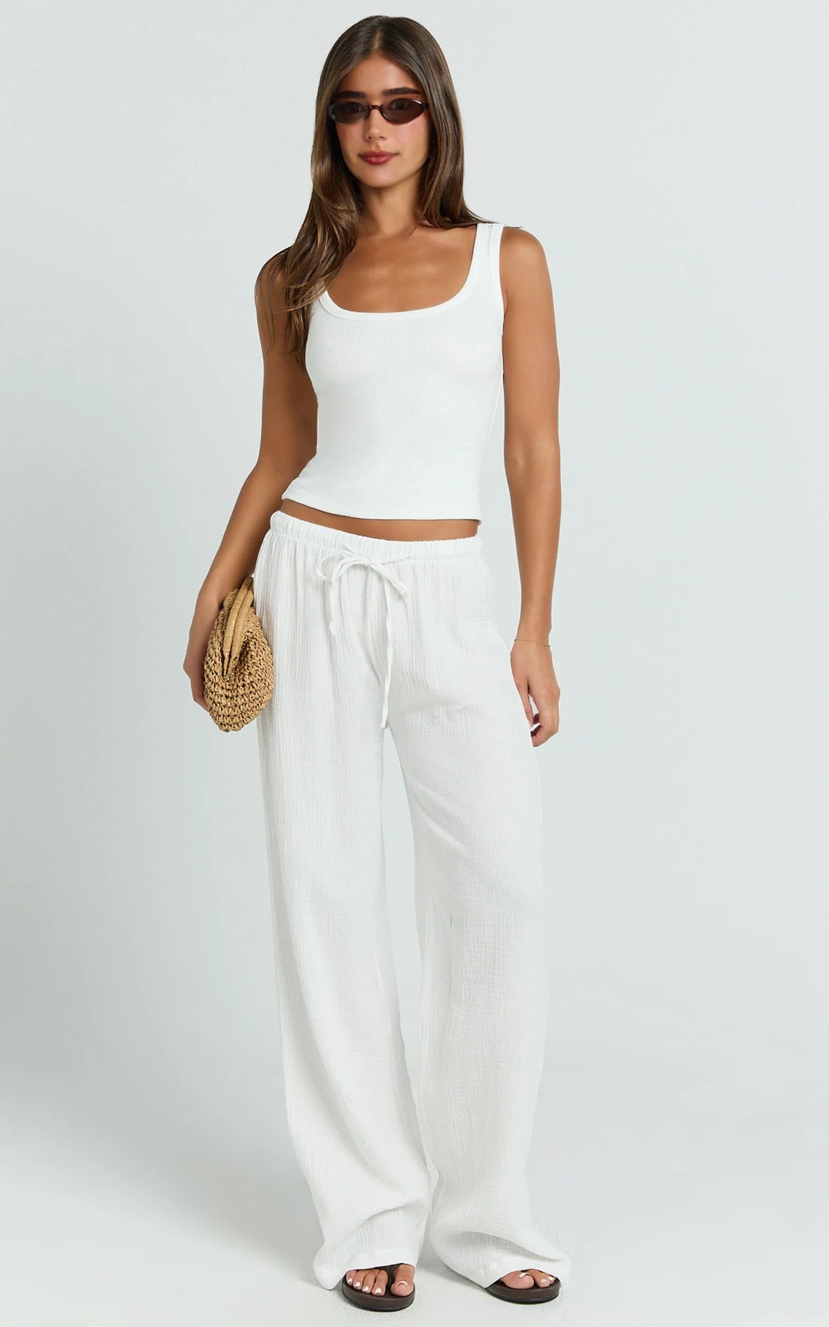 Leonie Pants - Mid Waisted Cheesecloth Relaxed Pants in White